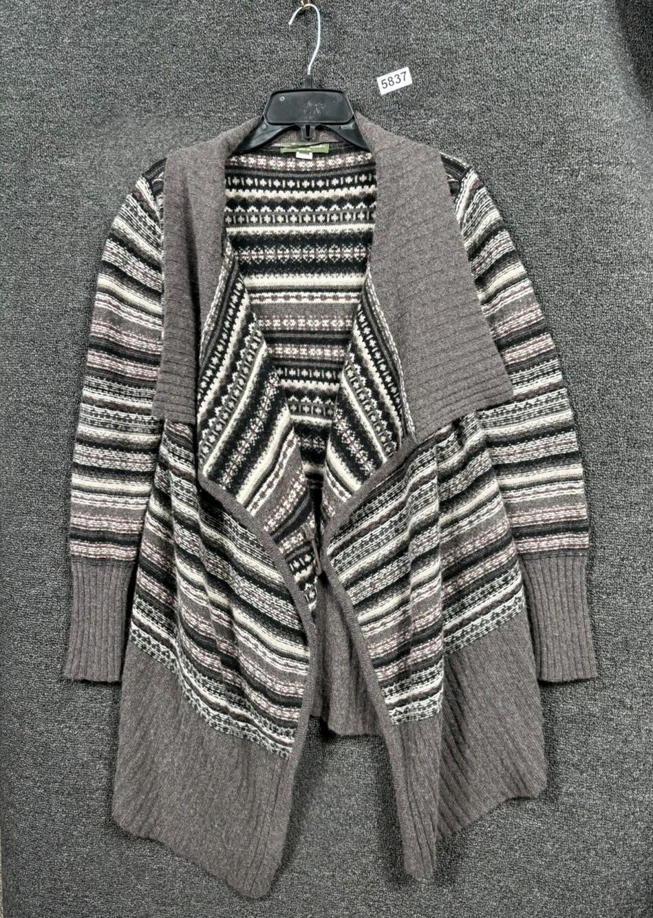 Eddie Bauer LambsWool Blend Open Front Cardigan Sweater Womens M/L Brown Striped